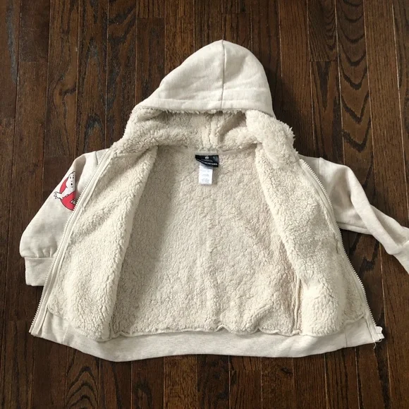 Ghostbusters Boys 3T Beige/Green Venkman Sherpa Lined Hooded Full-Zip Sweatshirt - Picture 9 of 13
